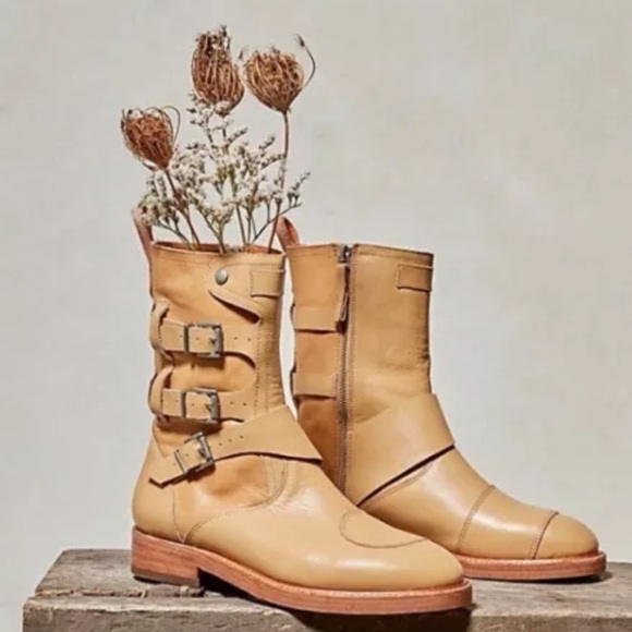 Free People We The Free Dusty Buckle Boot 2 Tone Tan Natural Leather - Picture 2 of 8